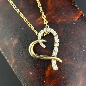 Vintage 10K Gold Open Heart Pendant Necklace