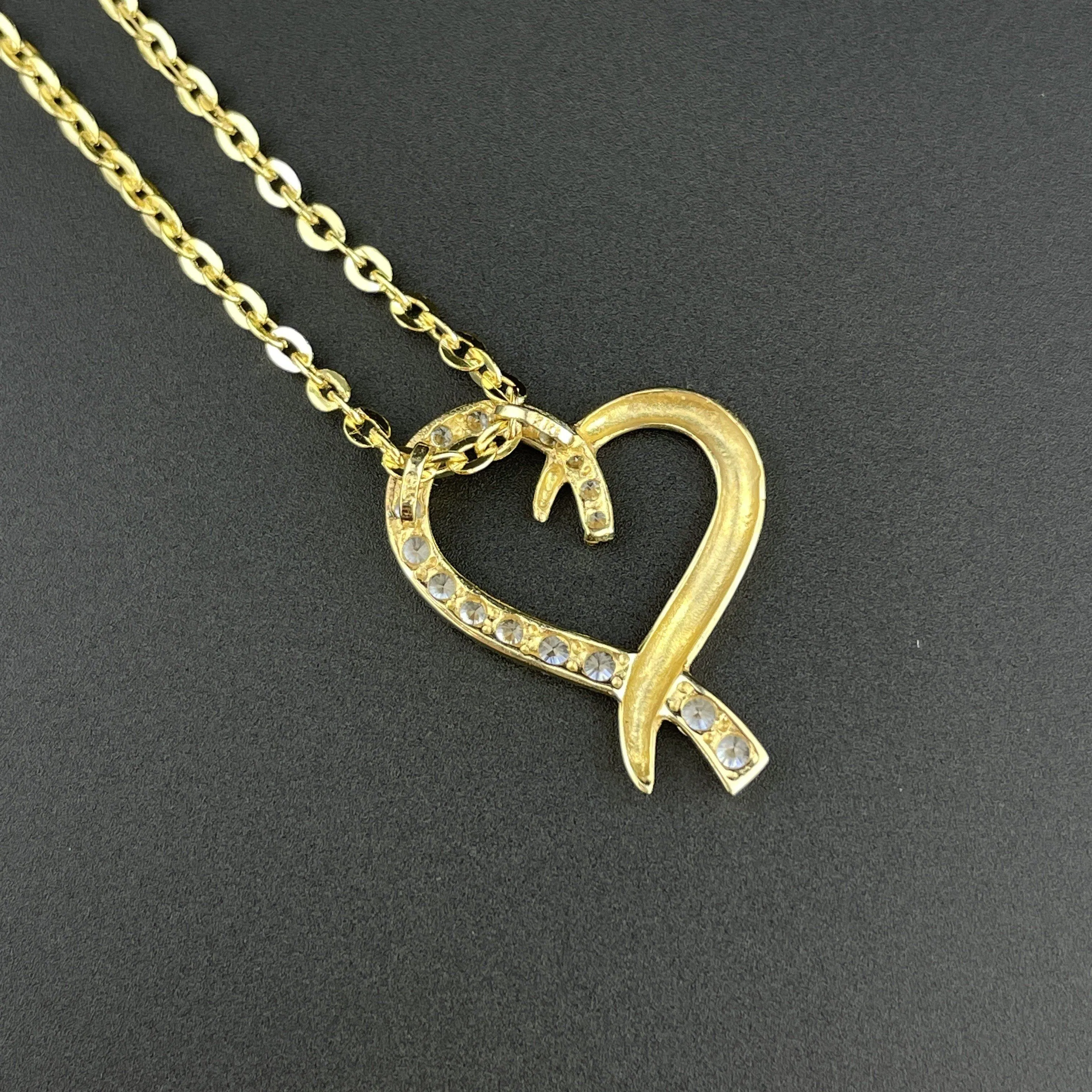 Vintage 10K Gold Open Heart Pendant Necklace