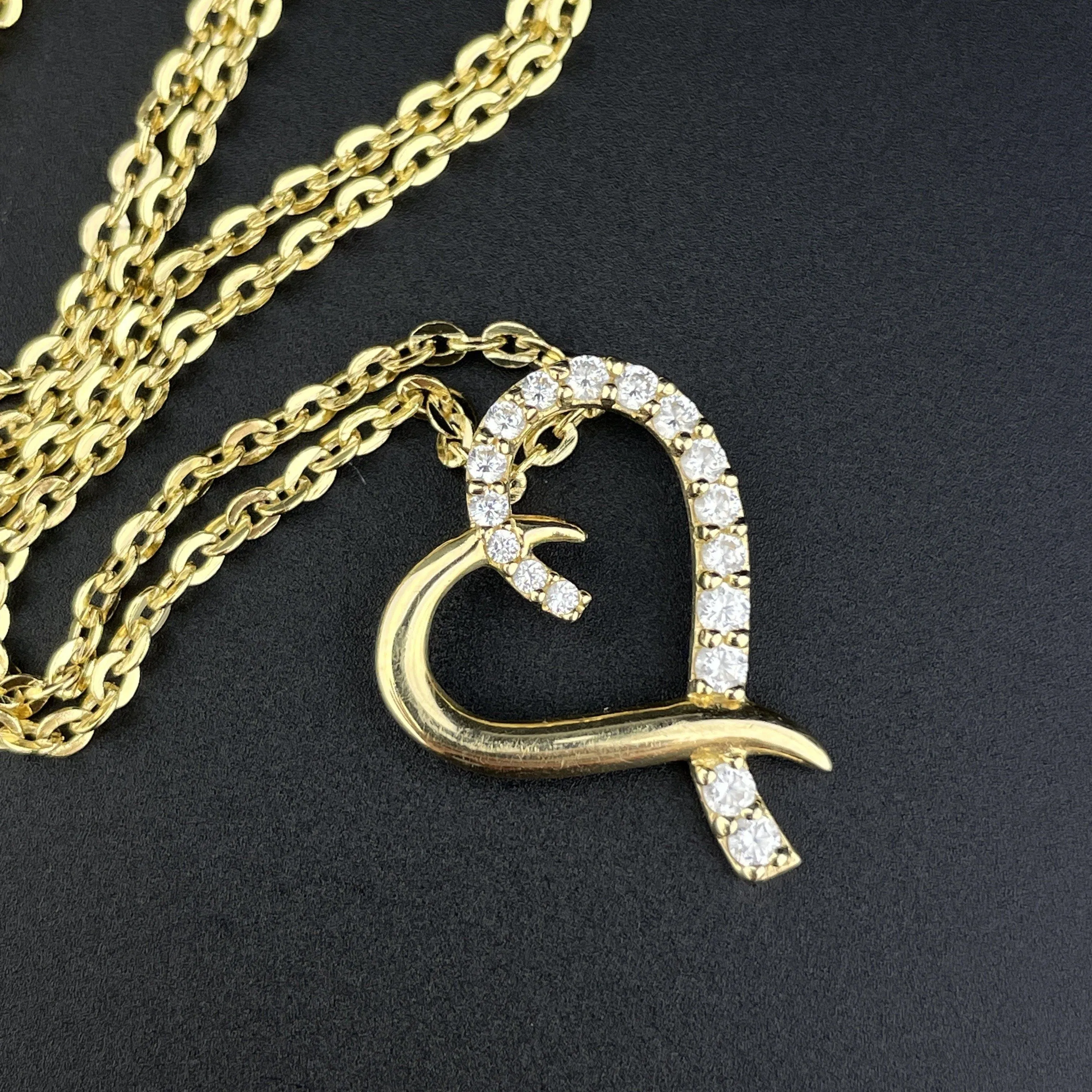 Vintage 10K Gold Open Heart Pendant Necklace