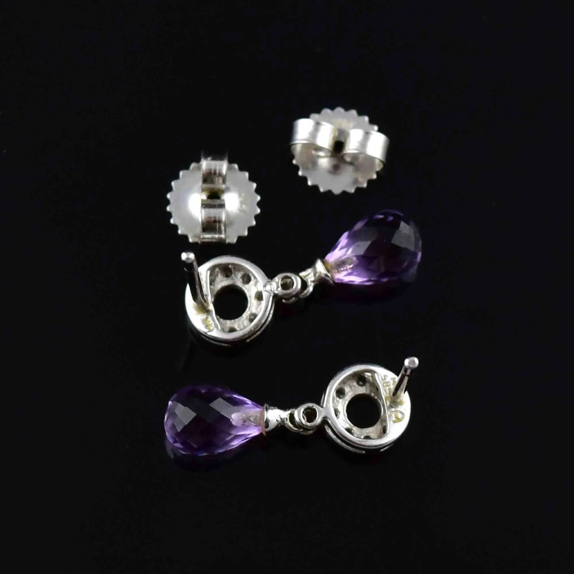 Vintage 14K White Gold Diamond Briolette Amethyst Earrings