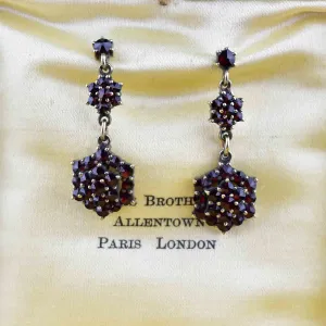 Vintage Garnet Cluster Drop Earrings
