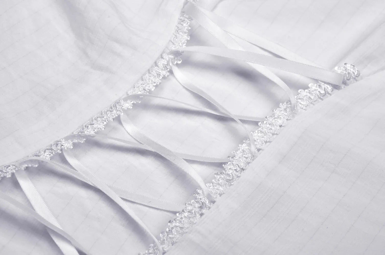 White Lace Ruffle Neckline Blouse with Puff Sleeves