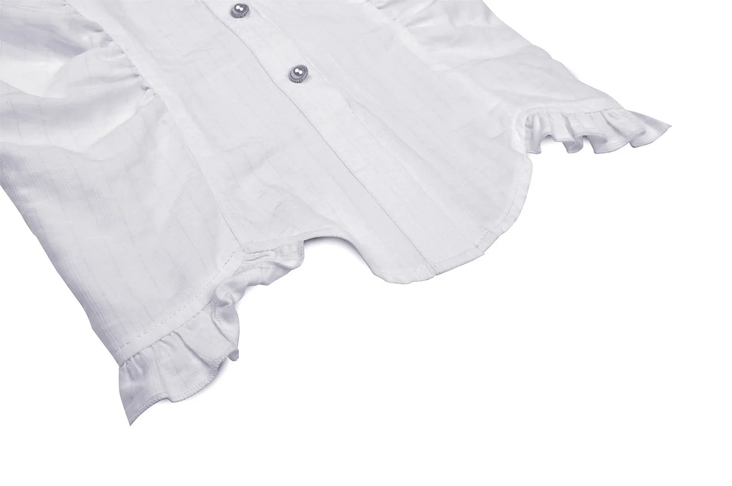 White Lace Ruffle Neckline Blouse with Puff Sleeves