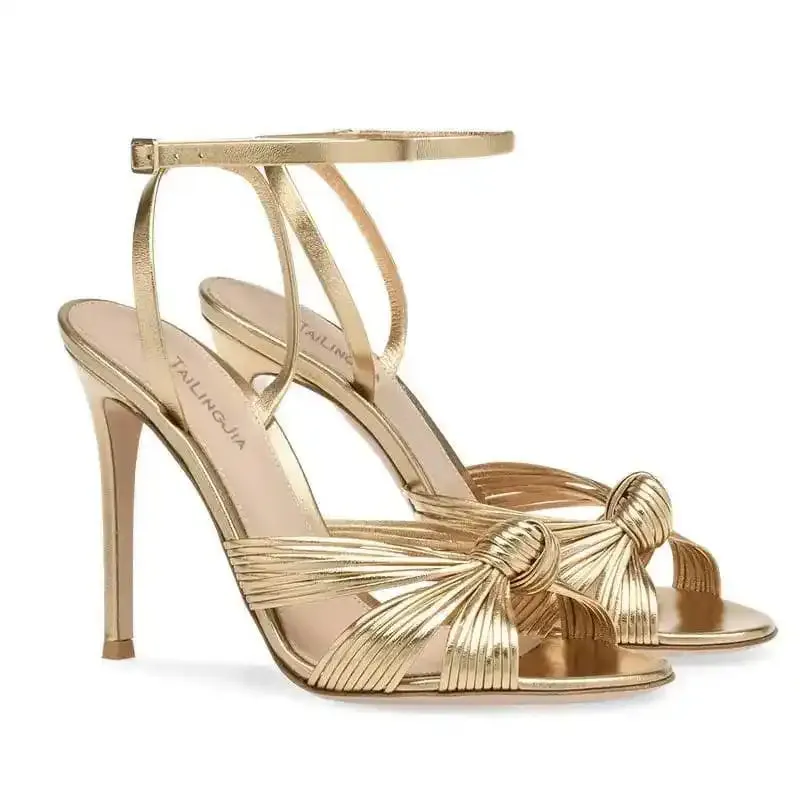 Womens Large Light Gold PU Slim High Heel Sandals Fashion Banquet Party Shoes